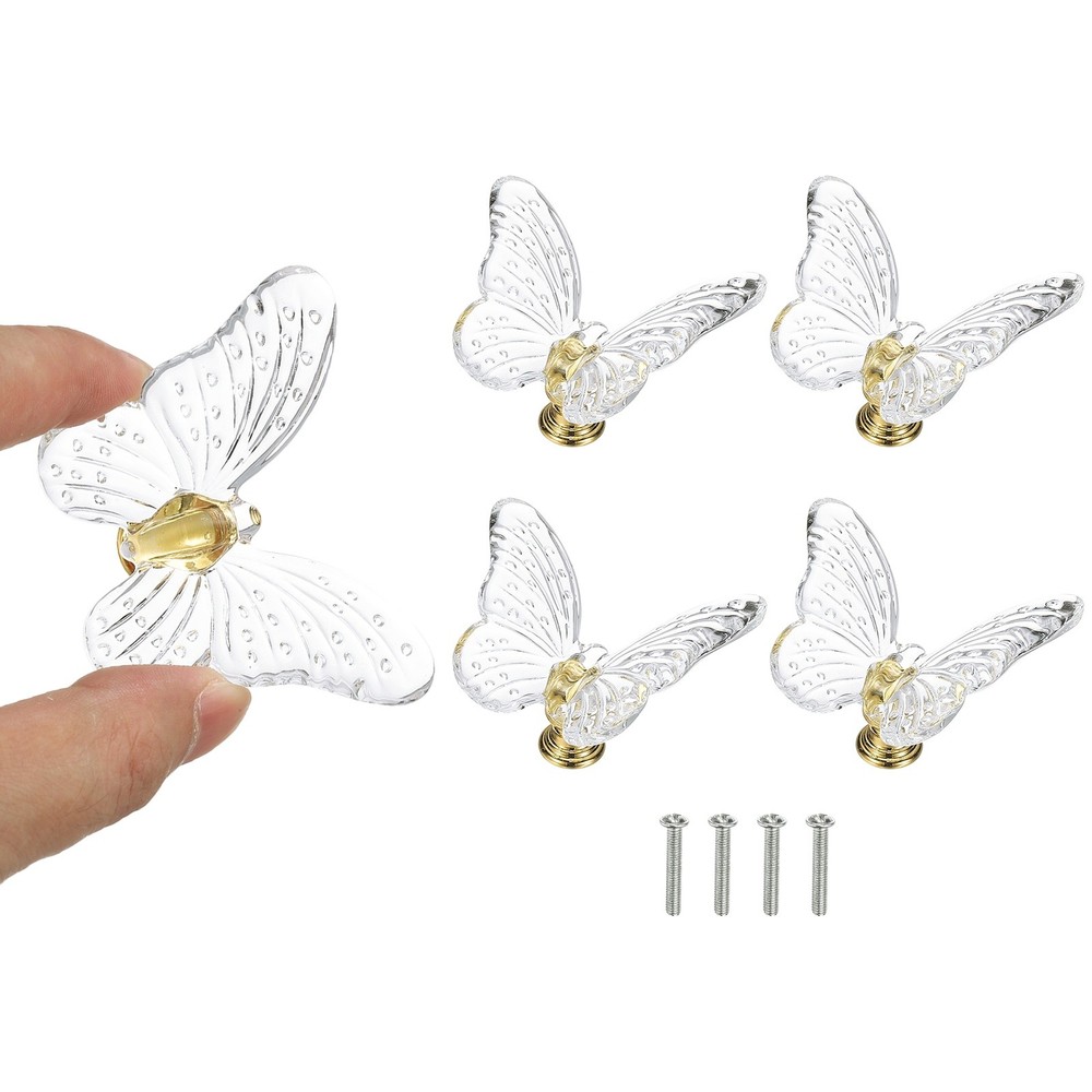 4 Pcs Crystal Cabinet Knob, 1.5″ x 1.5″ Butterfly Dresser Knob Decoration White
