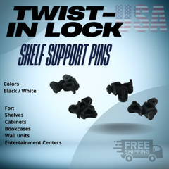 Twist-In Lock Shelf Support Pins 12 Pack Secure Durable Brackets Cabinets