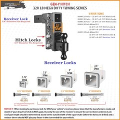3PK (2) Hitch Locks (1) 2.5″ Receiver Lock Fits: Gen-Y Mega Duty 32K LB Hitch