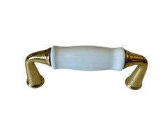 Vintage 26 Pc Brass & White Ceramic Cabinet Handles Pulls 3 inch on center