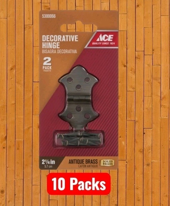 10 Packs Ace 1-5/16 in. W X 2-1/4 in. L Antique Brass Brass Decorative Hinges