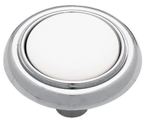 (5 Pack) 1-1/4 inch Knob Chrome with White Ceramic Center