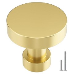 homdiy 10 Pack Brushed Gold Round Brass Knobs