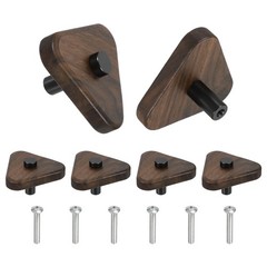 6 Pcs Triangular Wood Cabinet Knobs, 2.2″ Wooden Drawer Knobs, Black Wood Color