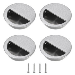 Silver Round Hidden Concealed Stainless Steel Flush Pocket Door Handles 4 PCS