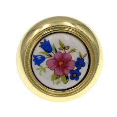 Amerock BP76244-FW3 Bright Brass Knob Pull with White Floral Ceramic Center