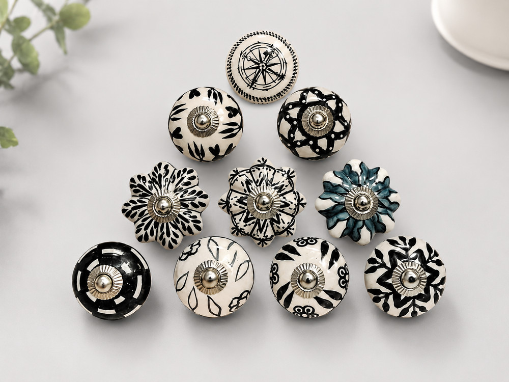 30 Marrakesh black and white mosaic ceramic cabinet drawer knobs fast shipping