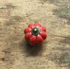 SINGLE RED ENAMEL PULL Drawer Cabinet Knob Porcelain Handle Screw Included