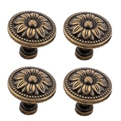 Cabinet Drawer Door Knobs Flower Shape Metal Bronze Tone Pull Handles 4 Pcs Set