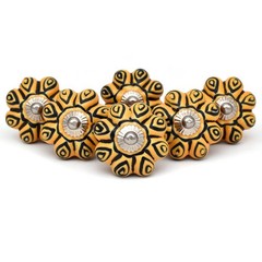 Assorted Mixed shape Crater Knob, Yellow and White Artistic Cabinet Knob