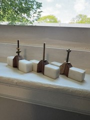 White Stone & Wood Cabinet Handle Pulls Modern 2in C-C 3in, 3-Pack w/ Screws