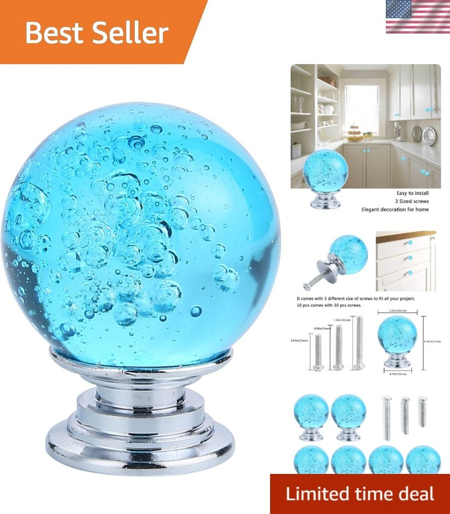 Stunning 10 PCS Aqua Blue Round Crystal Knobs – Easy to Install Drawer Handles