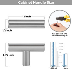 10 Pack Brushed Nickel Cabinet Knobs, 2In Length T Bar Drawer Pulls | Single Hol