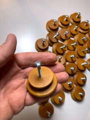 Set of 32: Wood Wooden Knobs Pulls Handles Natural Lacquered Round