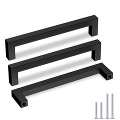 5 PCS 61/4in 160mm Black Square Bar Cabinet Pulls Stainless Drawer Handles