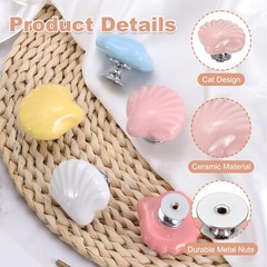 2Pcs Ceramic Knobs Shell Decorative Drawer Door Pull with Screw Light Pink]
