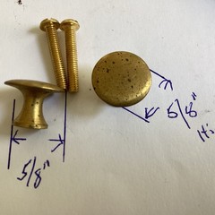 2 Vintage solid brass small 5/8” Inch Round Knob For Drawer Or Cabinet W/screws