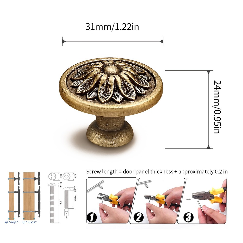 4 Pcs Solid Brass Cabinet Knobs Modern Handls Kitchen Drawer Pulls