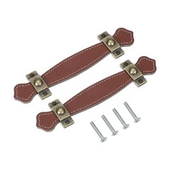 2Pcs 6″ Leather Drawer Pulls with Iron Sheet with 22mm Screws Light Brown