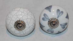 16 white & blue/gray 1.5″ ceramic drawer cabinet knobs pulls various designs lot