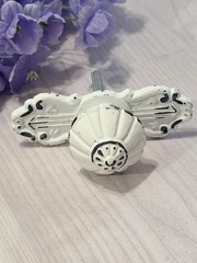1 Antique Vintage Inspired White Cabinet Pull Knobs Ornate Backplate Shabby Chic