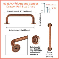 6 Pack Antique Copper Cabinet Pull Dark Copper Drawer Handles, 3 Inch
