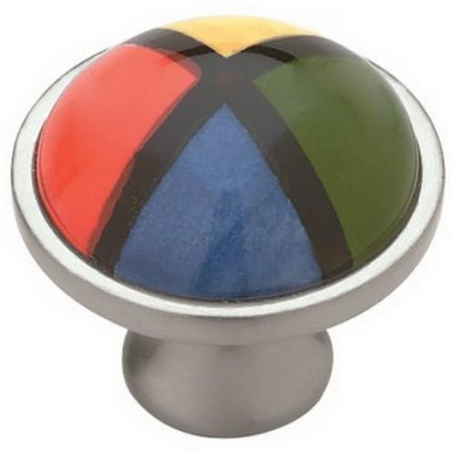 Betsy Fields Colorful Ceramic Child Cabinet Knob Pull, Satin Nickel PBF132Y-MIX