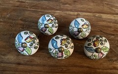 SET OF 5 HAND PAINTED DRAWER OR CABINET PULLS, KNOBS, HANDLES Sorrento Italy