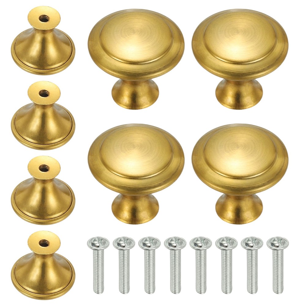 8Pcs Stainless Steel Knobs Single Hole Pull with Screw 23mm Gold