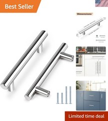Stainless Steel Kitchen Drawer Pulls – 5 Pack, 6″ Length Polished Chrome Handles