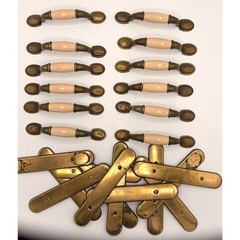 Lot 12 Vintage Brass and Cream Peach Porcelain Drawer Pulls and Plates