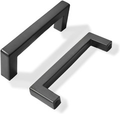 10 Pack 3 inch Center to Center Solid Black Cabinet Pulls Square Bar Drawer Hand