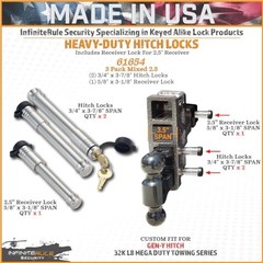 3PK (2) Hitch Locks (1) 2.5″ Receiver Lock Fits: Gen-Y Mega Duty 32K LB Hitch