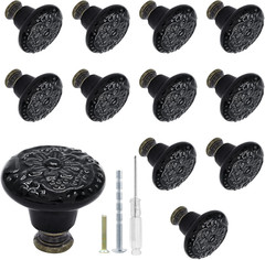 12 Pcs Black Ceramic Vintage Round Drawer Knobs – Retro Ceramic Dresser Knobs an
