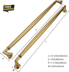 5 Pack 12 Inch(305Mm) Brushed Brass Cabinet Pulls Heavy Duty Solid Warm Brass