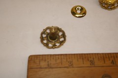 Pair Fancy Round Gold Tone Finish Knobs w Backing Plates for Knobs Drawer