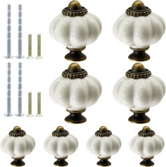 8pcs White Ceramic Vintage Dresser Knobs, Retro Decorative Drawer Pulls for Vani
