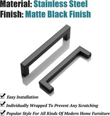 Elegant 6 Pack of 5″ Matte Black Stainless Steel Cabinet Handles – Modern Design