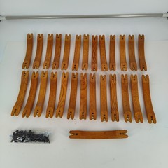 27X RARE 1970-80s Vintage 7″ Solid Wood Oak w Gold Insert Drawer Pull 6″ Center
