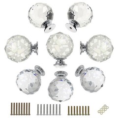 8 Pcs Round Diamond 40mm（1.6 inches） Clear Glass Crystal Cabinet Knobs-Cupboa…