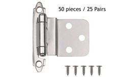 25 New Pairs Satin Nickel 3/8″ Overlay Decorative Self Closing Face Mount Hinges