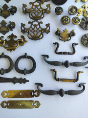 Vintage lot of 41 Brass & Metal Drawer Pulls Knobs Assorted Salvage Parts