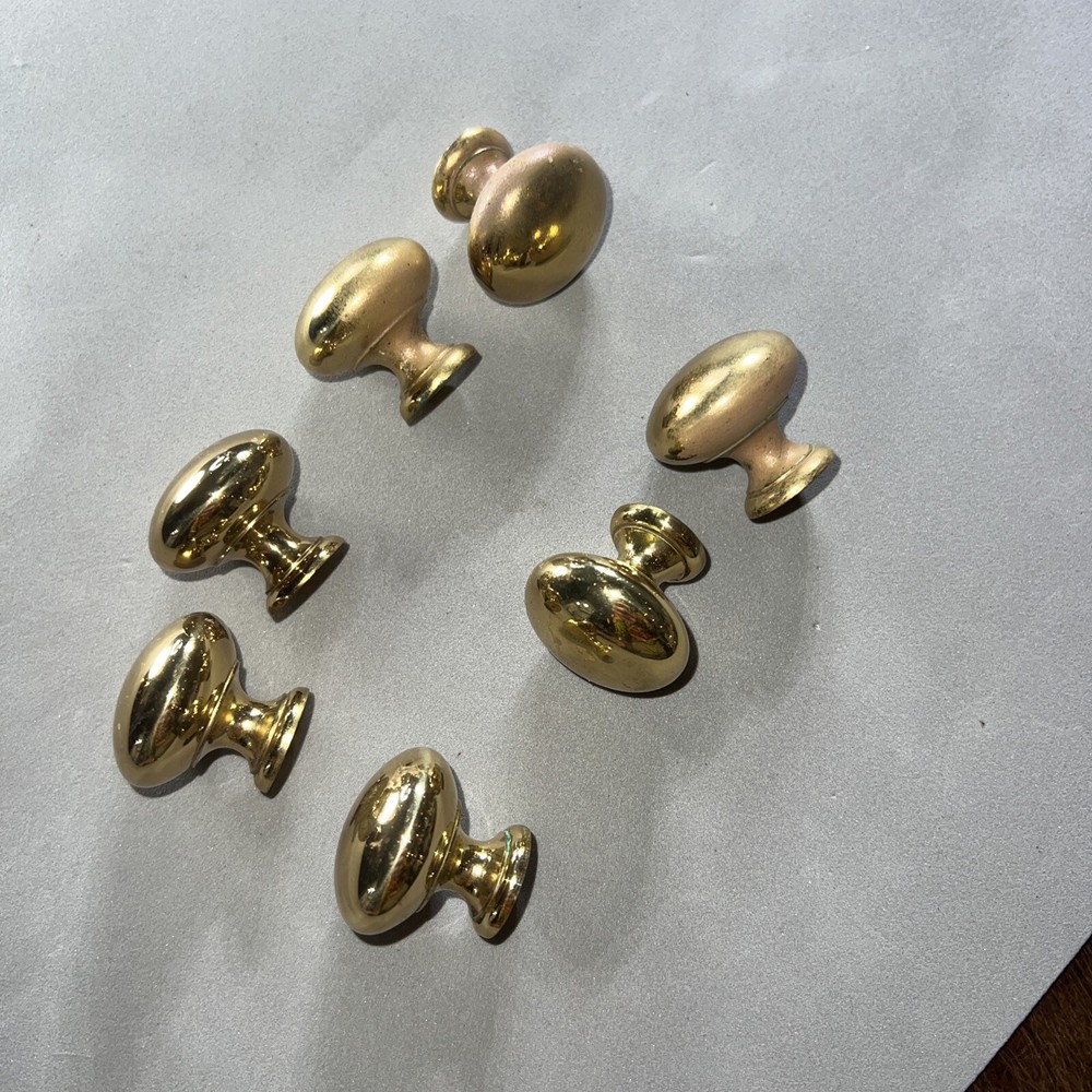 Vintage Drawer Cabinet Pulls Heavy Solid Brass Gold Tone Knobs Mushroom No Screw