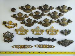 Vintage lot of 20 Brass & Metal Drawer Pulls Knobs Assorted Salvage