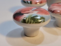 Lot 5 Ceramic Flamingo Large Pink Drawer Cabinet Knobs Pulls