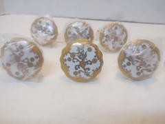 Beautiful Yellow & White Porcelain Floral and Gold Accent Door Knob Set **New