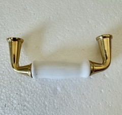 Vintage 26 Pc Brass & White Ceramic Cabinet Handles Pulls 3 inch on center