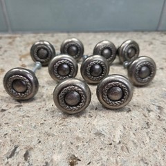 Lot of 10 Vintage Style Metal Cabinet Knobs Drawer Pulls Braided Pewter Finish