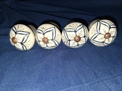Lot of 4 Vintage Floral Shabby Drawer Cabinet Knobs Set Porcelain Ceramic