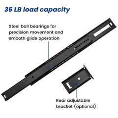 2 Pcs Black Center Mount Drawer Slides 16 Inch – Bottom Centered Drawer Mount…